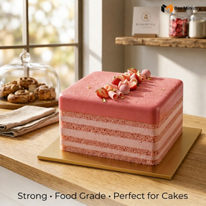 pink cake on gold n sturdy strong cake base