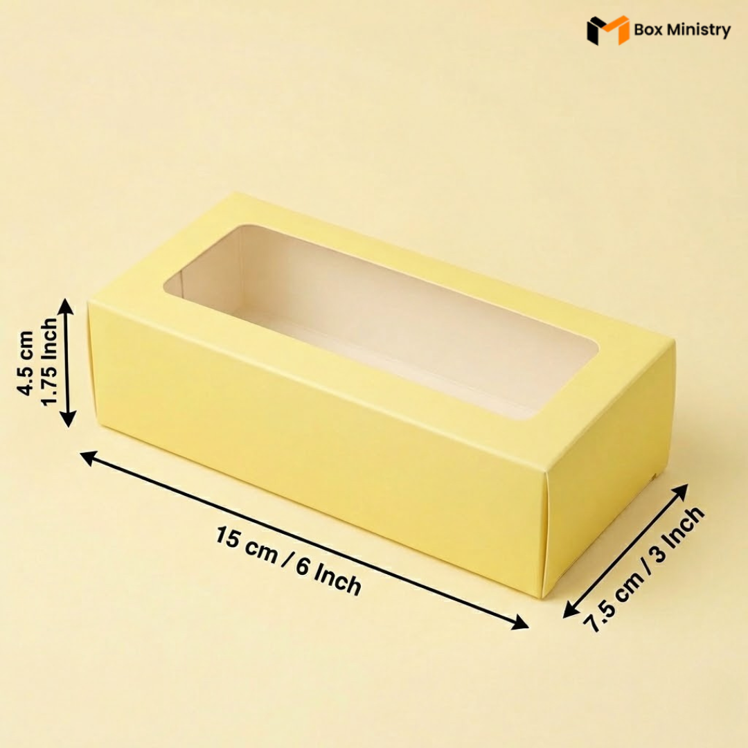 yellow box with a window on a Light Yellow background, showing dimensions.