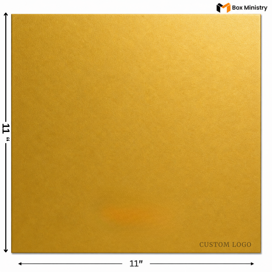 Gold square with dimensions and 'Box Ministry' branding