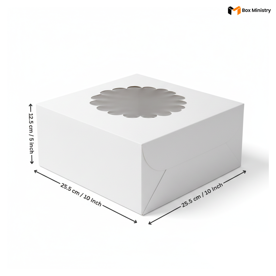 Flower Window White Color Cake Box | ITC Quality | Free Logo Print