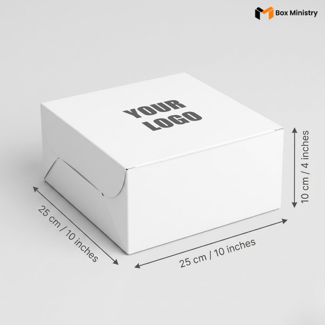 White box with 'Your Logo' text on a gray background, featuring dimensions.