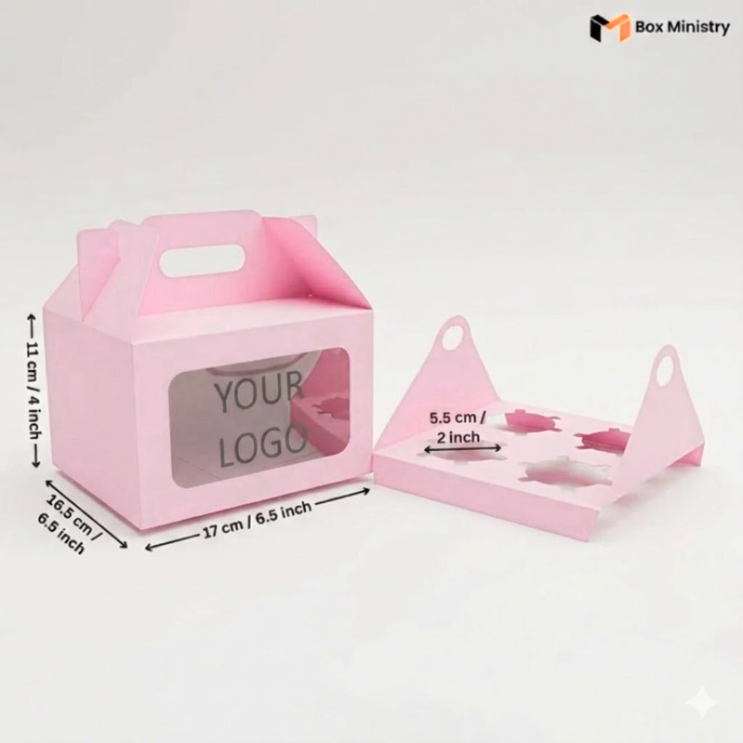 Pink Color Cupcake Box | With Handle & Without Handle