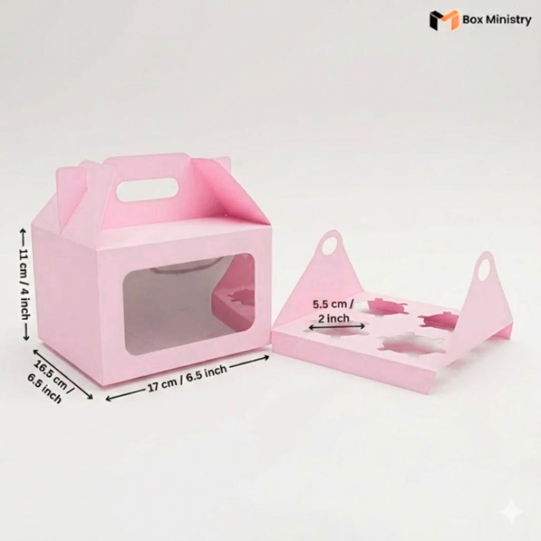 Pink Color Cupcake Box | With Handle & Without Handle
