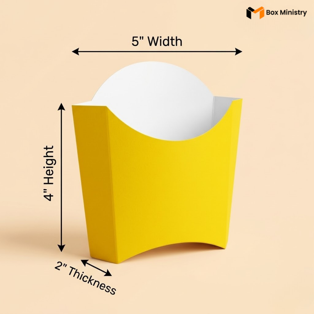 Yellow box with dimensions labeled on a beige background