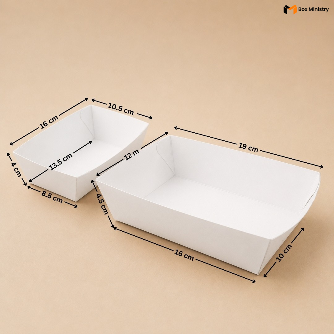 Rectangle White Food Tray | Snack & Dessert Serving Tray | 2 Capacities Available | Pack of 250