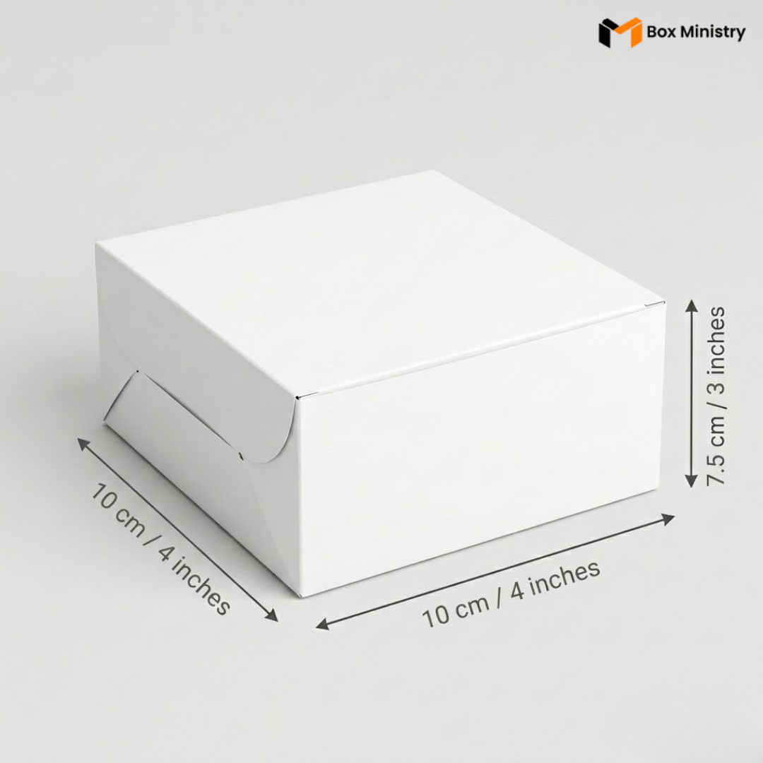 White box with dimensions labeled on a white background