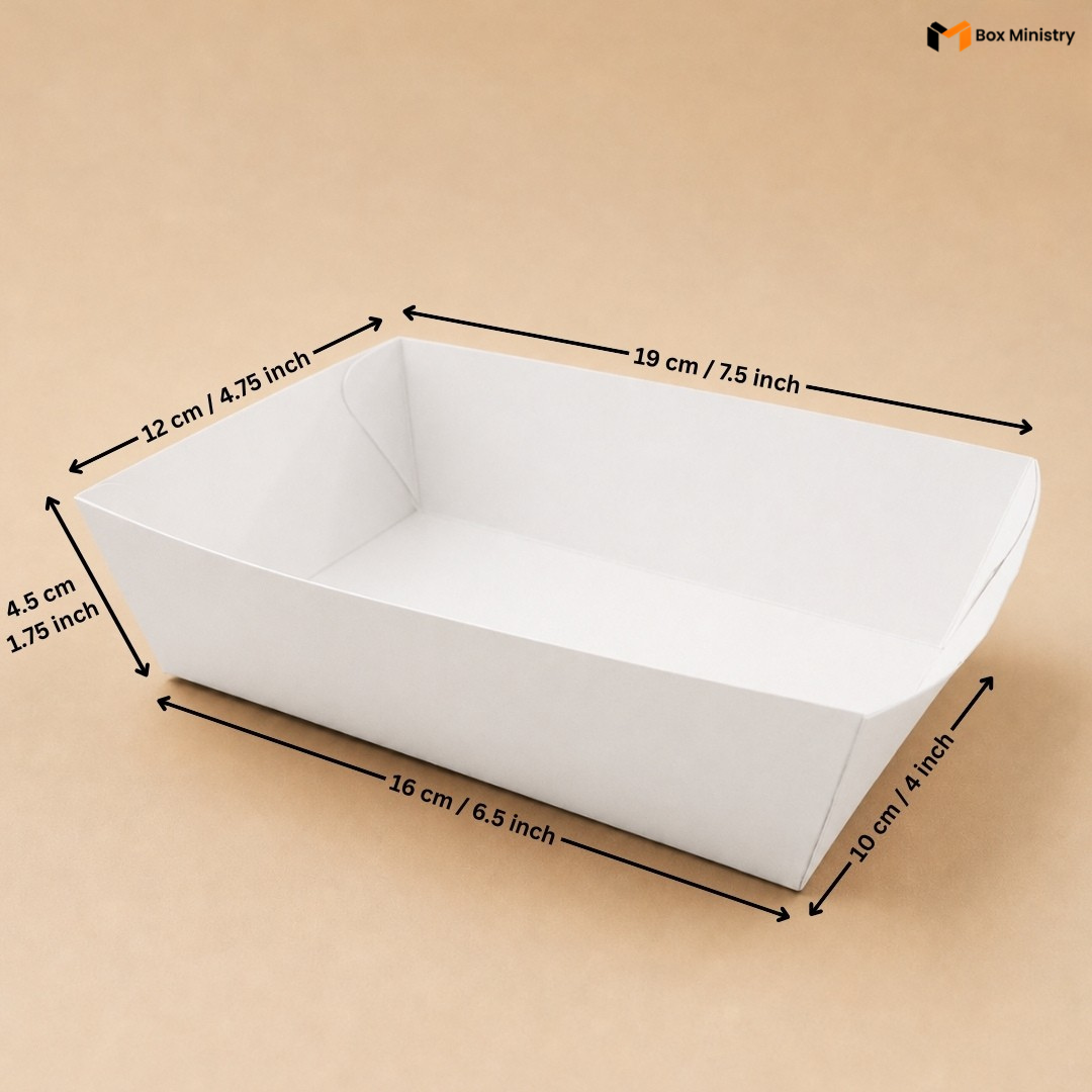 Rectangle White Food Tray | Snack & Dessert Serving Tray | 2 Capacities Available | Pack of 250