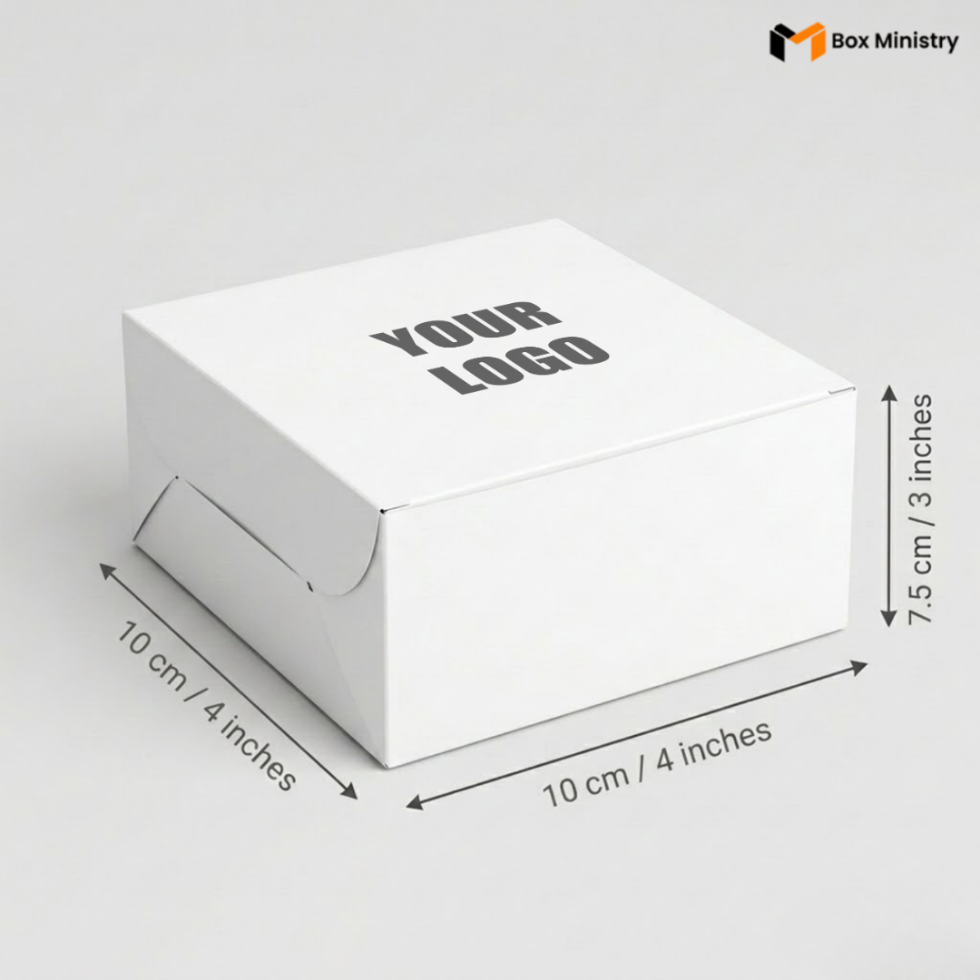 White box with 'Your Logo' text on a gray background, dimensions indicated.