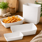 Rectangle White Food Tray | Snack & Dessert Serving Tray | 2 Capacities Available | Pack of 250