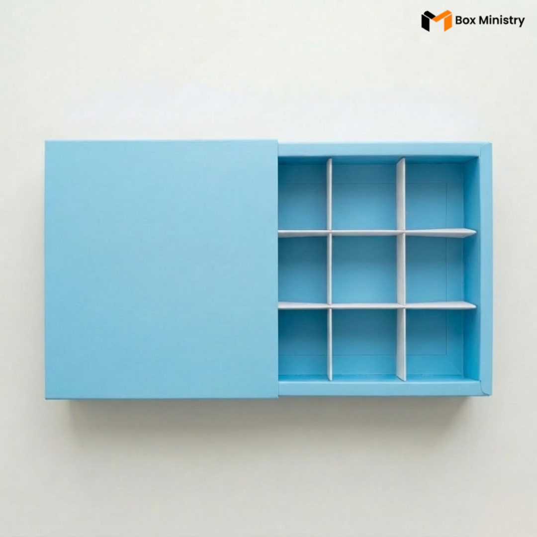 Blue storage box with compartments on a white background
