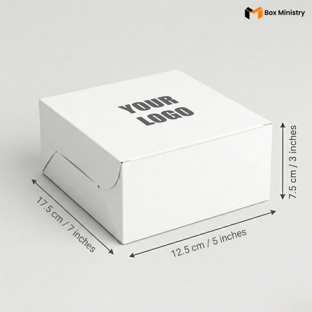 White box with dimensions labeled and 'Your Logo' text on a white background