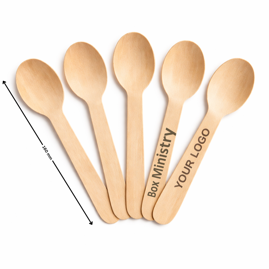 Set of wooden spoons with customizable text on a white background