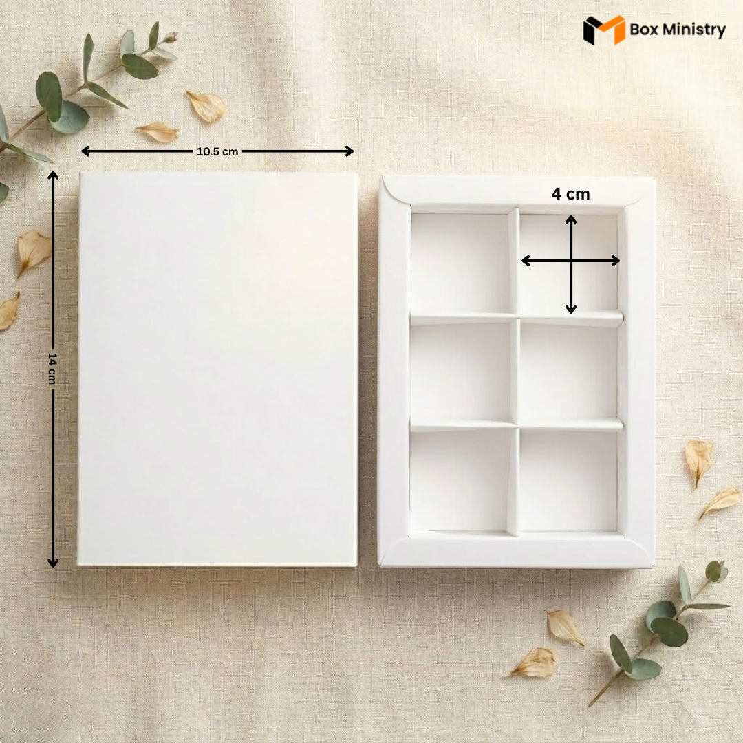 White wooden box with dimensions labeled on a beige background