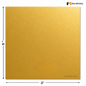 Gold square sheet with dimensions 9x9 inches and 'Box Ministry' branding.