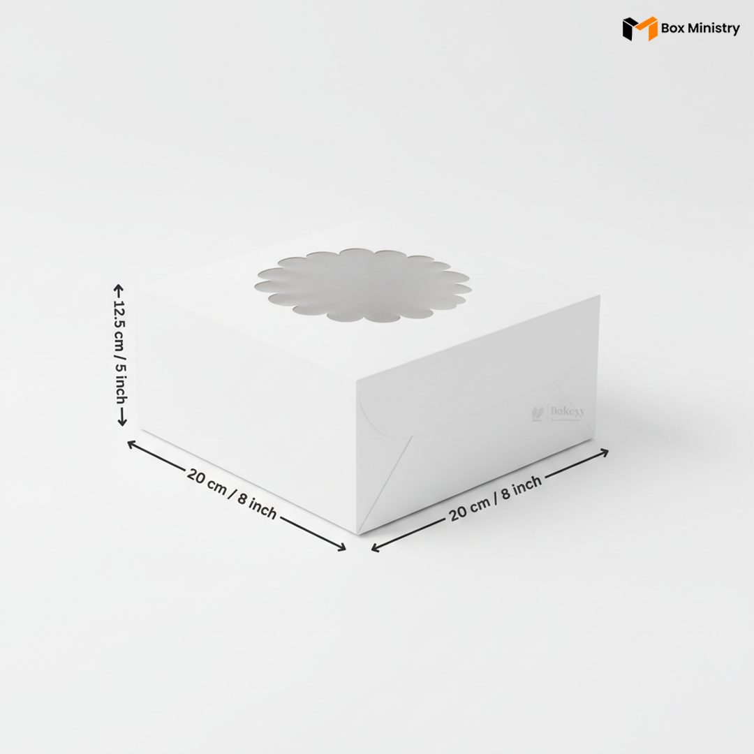 Flower Window White Color Cake Box | ITC Quality | Free Logo Print