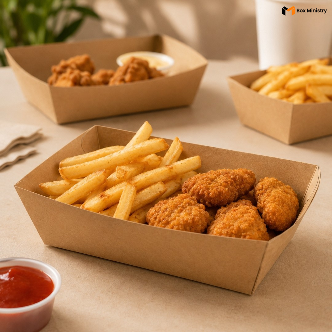Rectangle Kraft Food Tray | Snack & Dessert Serving Tray | 750ml | Pack of 250