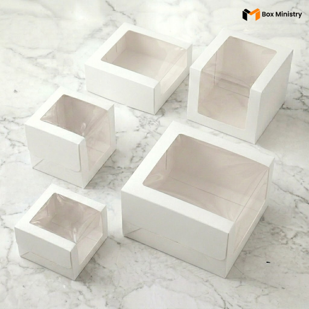 L Shape Window White Color Cake Box | ITC Quality | Free Logo Print