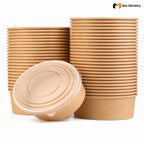 Stacks of brown paper cups with lids on a white background, featuring the Box Ministry logo.