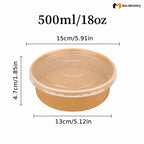 Brown food container with measurements on a white background, featuring 'Box Ministry' logo.