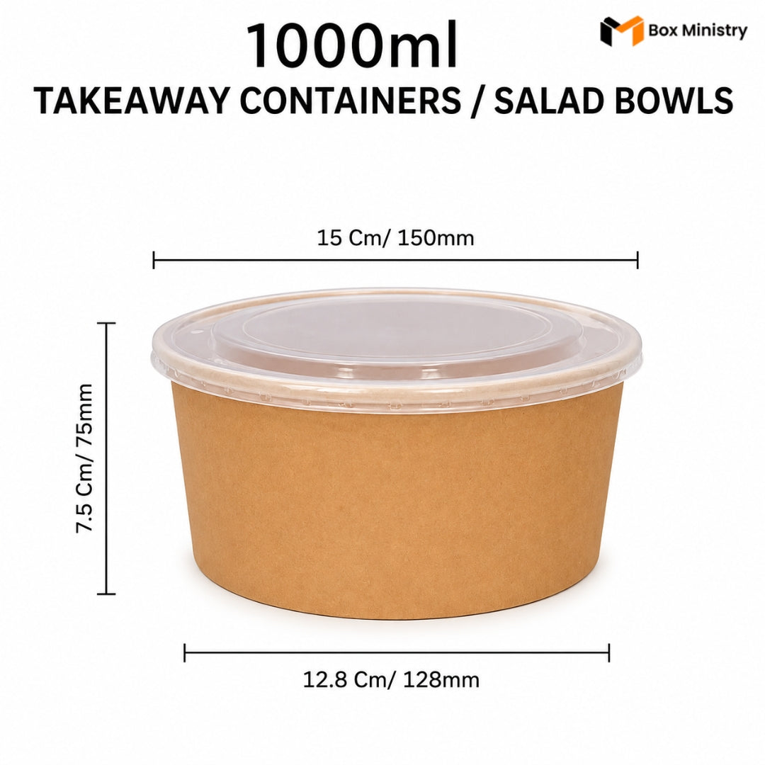 Takeaway container with dimensions labeled, featuring 'Box Ministry' branding.