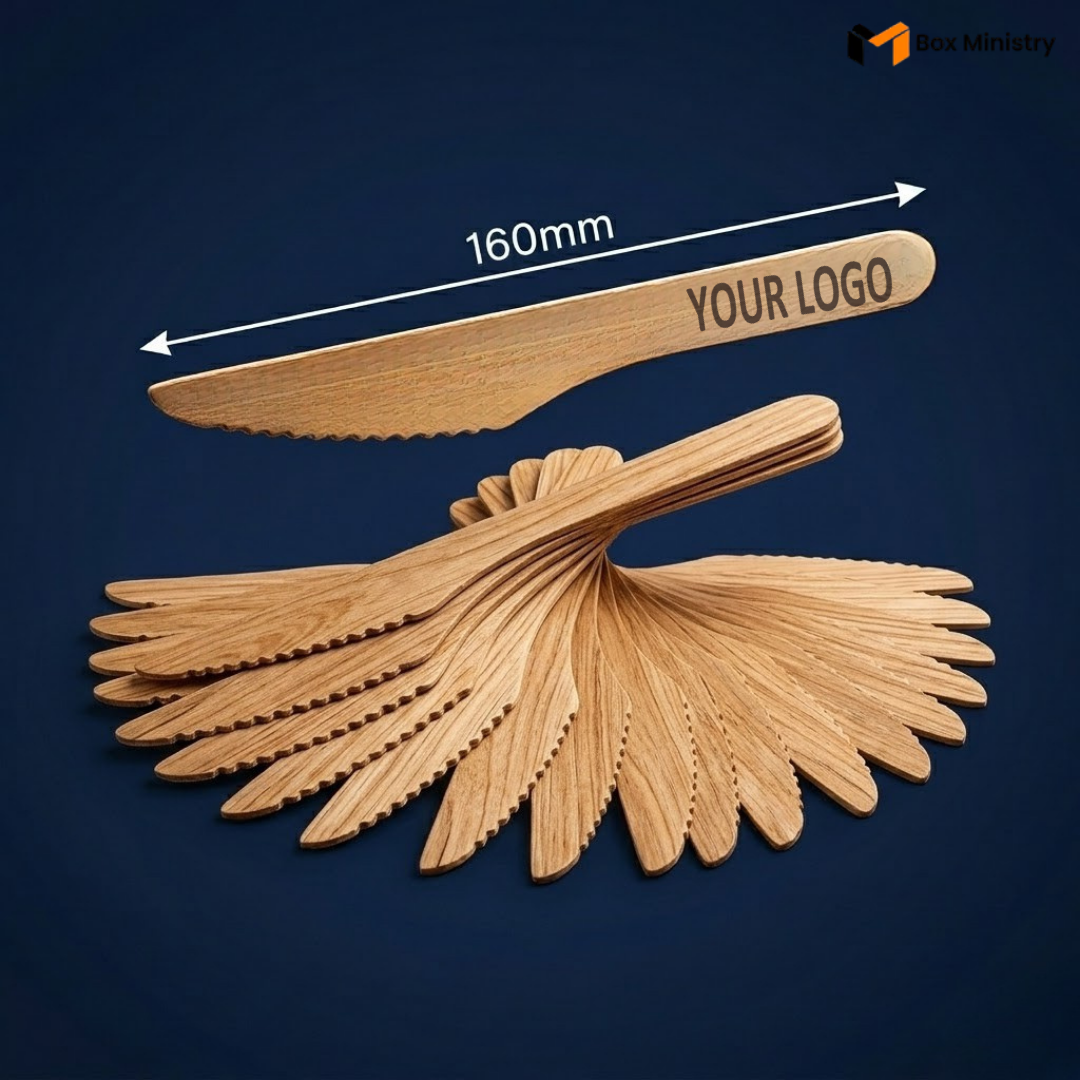 Wooden spreader with customizable logo on a blue background