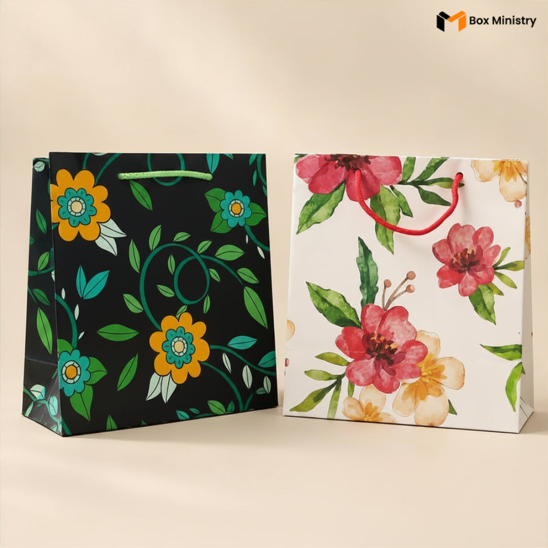 Floral Printed ITC Grade Paper Bag for Gifting & Retail Packaging
