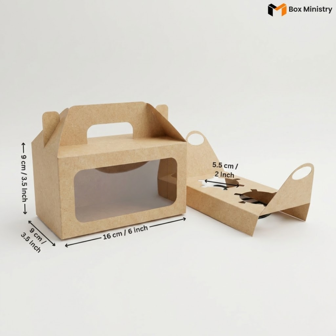 Kraft Color Cupcake Box | With Handle & Without Handle