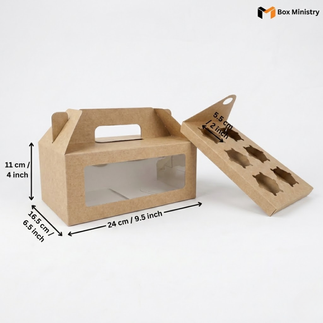 Kraft Color Cupcake Box | With Handle & Without Handle