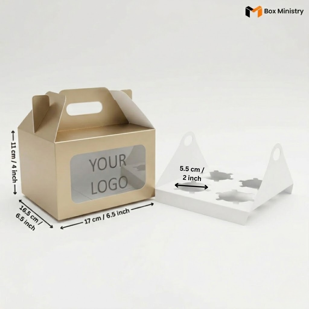 Matte Gold Color Cupcake Box | With Handle & Without Handle