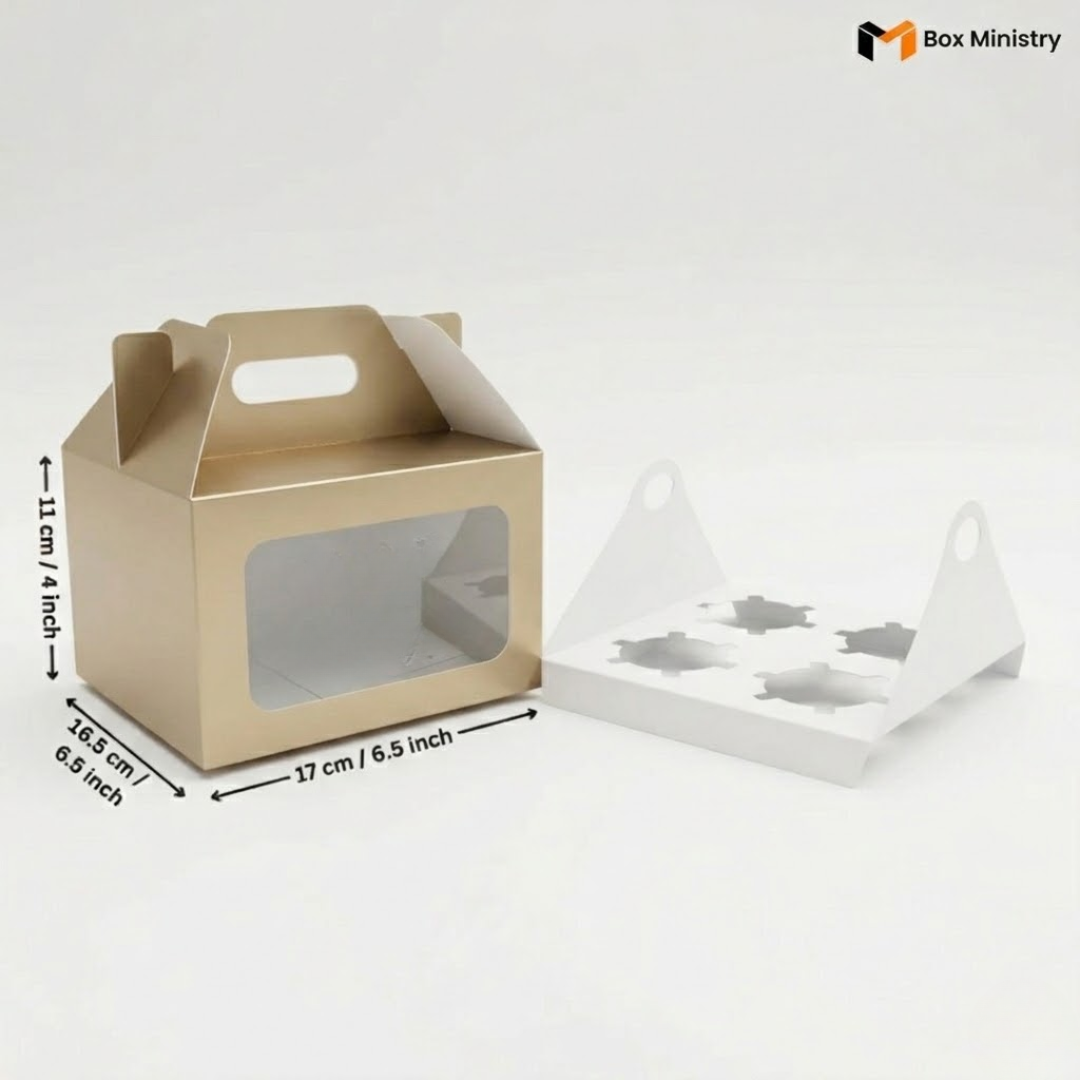 Matte Gold Color Cupcake Box | With Handle & Without Handle