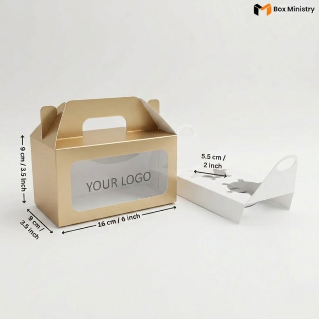 Matte Gold Color Cupcake Box | With Handle & Without Handle