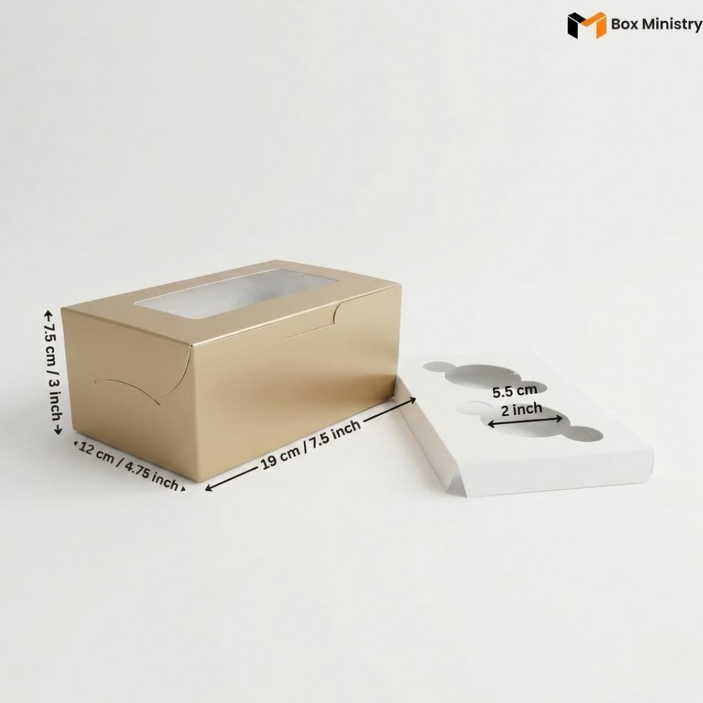 Matte Gold Color Cupcake Box | With Handle & Without Handle