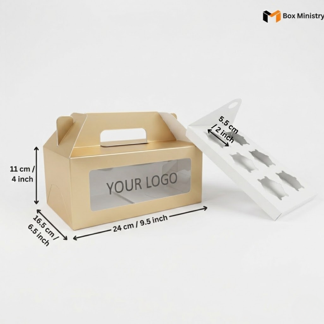 Matte Gold Color Cupcake Box | With Handle & Without Handle