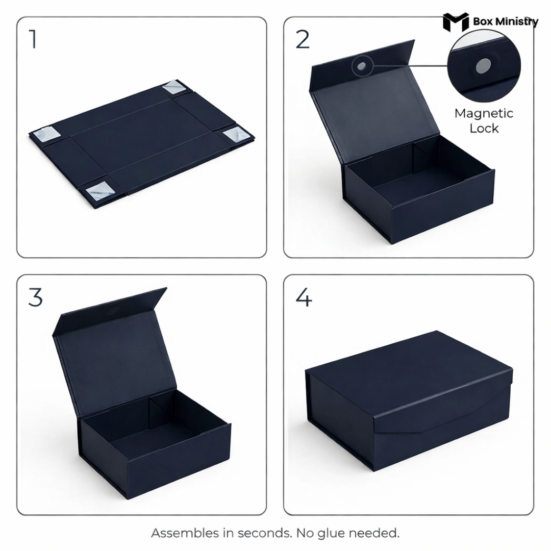 Navy Blue Magnetic Hamper Box | Collapsible & Reusable | Pack of 1