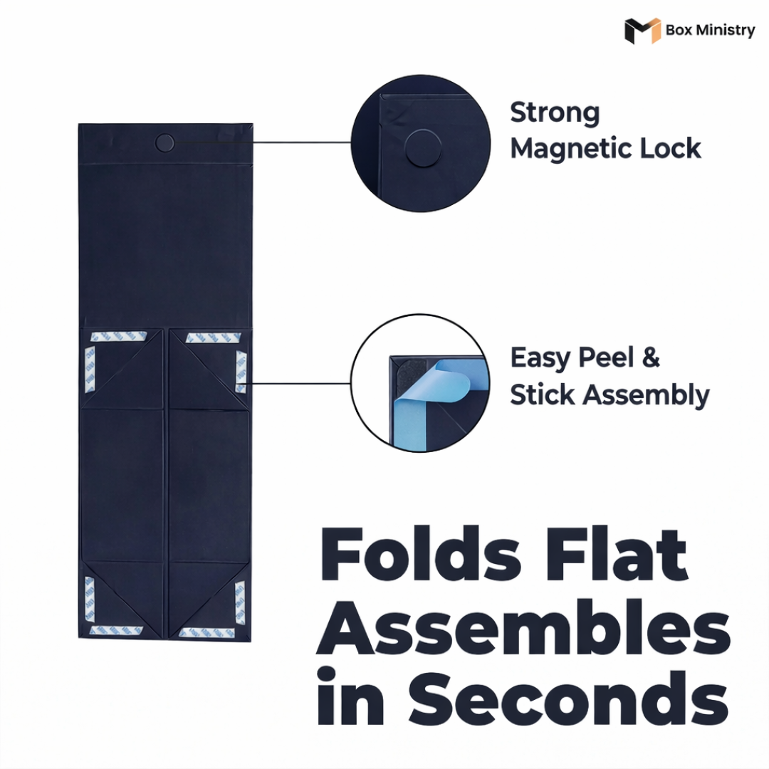 Navy Blue Magnetic Hamper Box | Collapsible & Reusable | Pack of 1