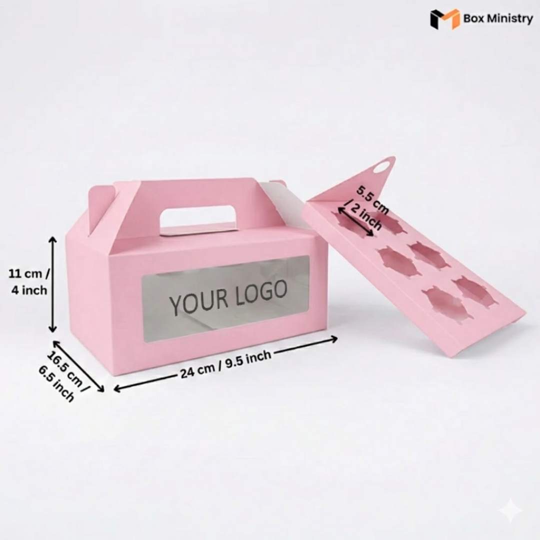 Pink Color Cupcake Box | With Handle & Without Handle