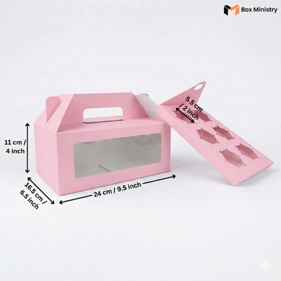 Pink Color Cupcake Box | With Handle & Without Handle