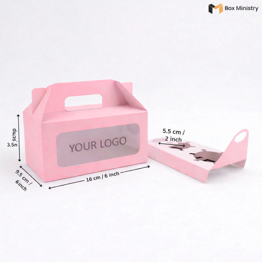 Pink Color Cupcake Box | With Handle & Without Handle