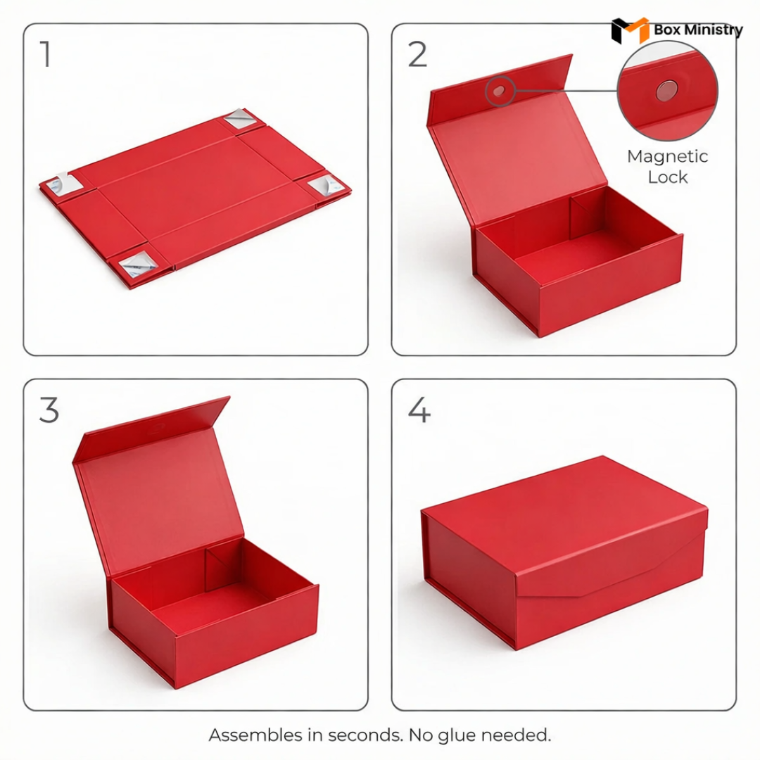 Red Magnetic Hamper Box | Collapsible & Reusable | Pack of 1