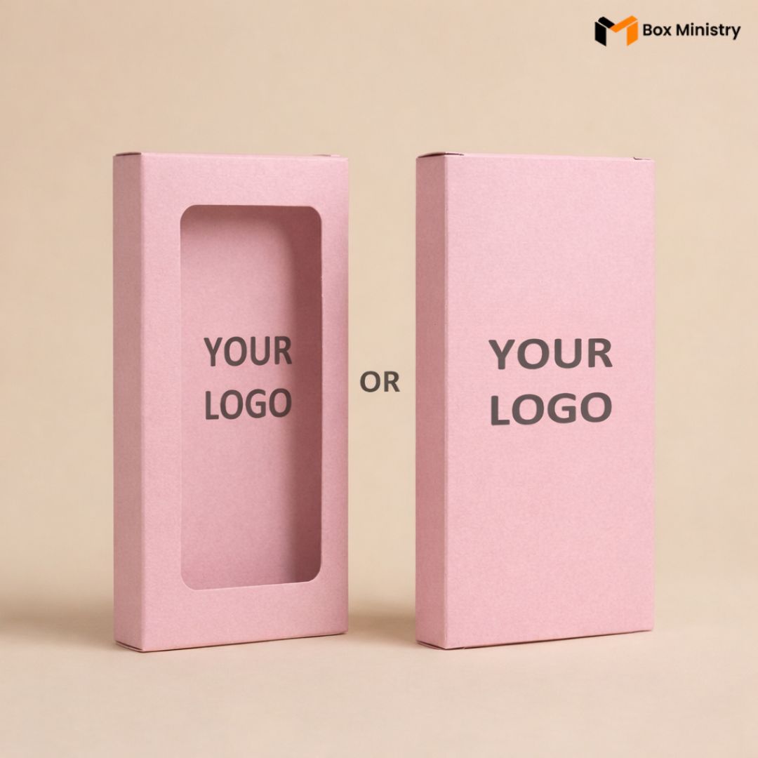 Two pink boxes with 'Your Logo' text on a beige background
