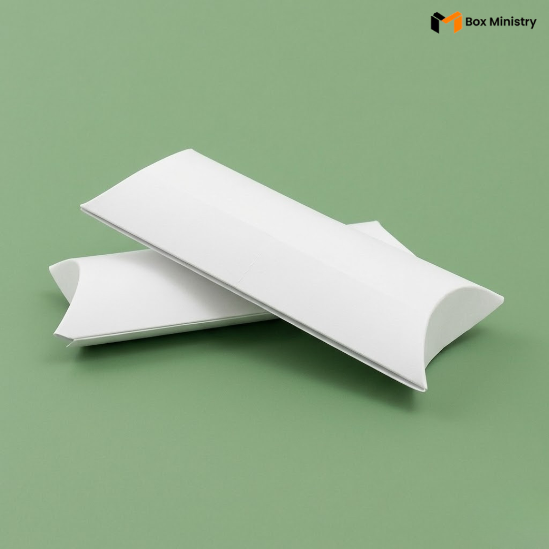 White pillow-shaped boxes on a green background with 'Box Ministry' logo.