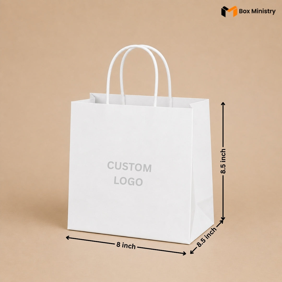 White Carry Paper Bag | Strong Handle Carry Bag for Cakes & Retail
