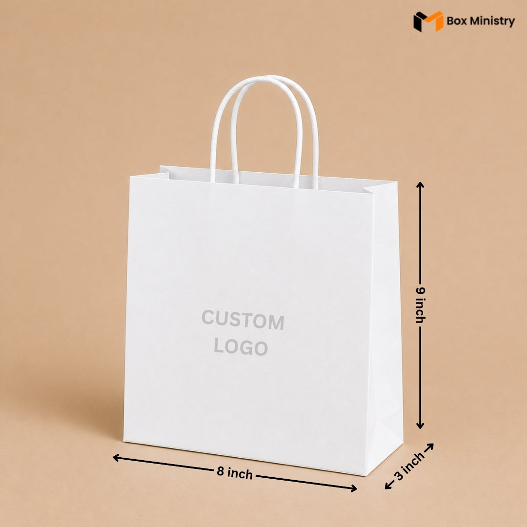 White Carry Paper Bag | Strong Handle Carry Bag for Cakes & Retail