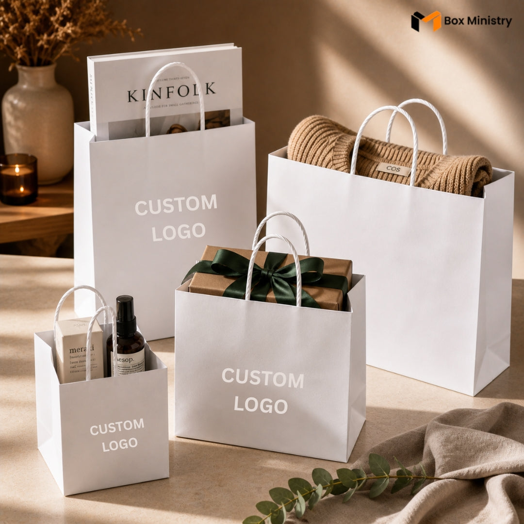 White Carry Paper Bag | Strong Handle Carry Bag for Cakes & Retail