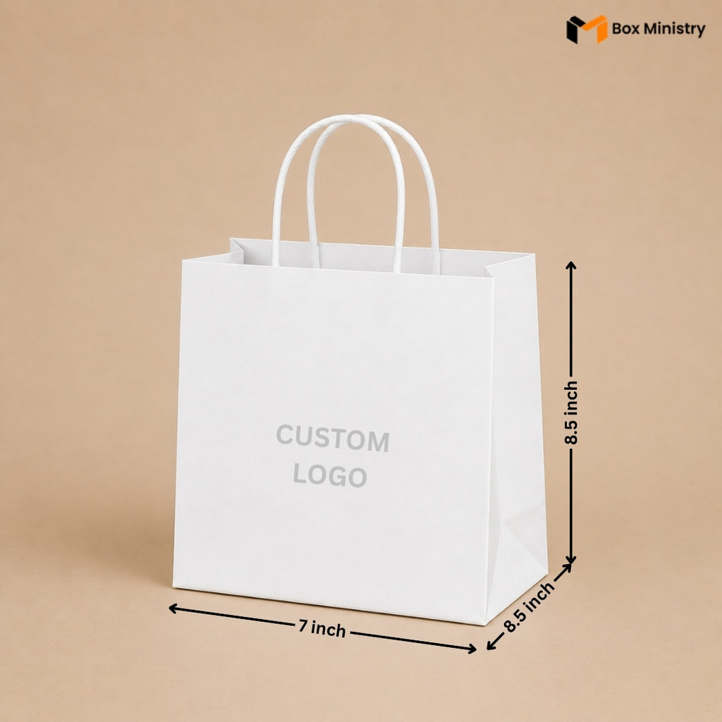 White Carry Paper Bag | Strong Handle Carry Bag for Cakes & Retail