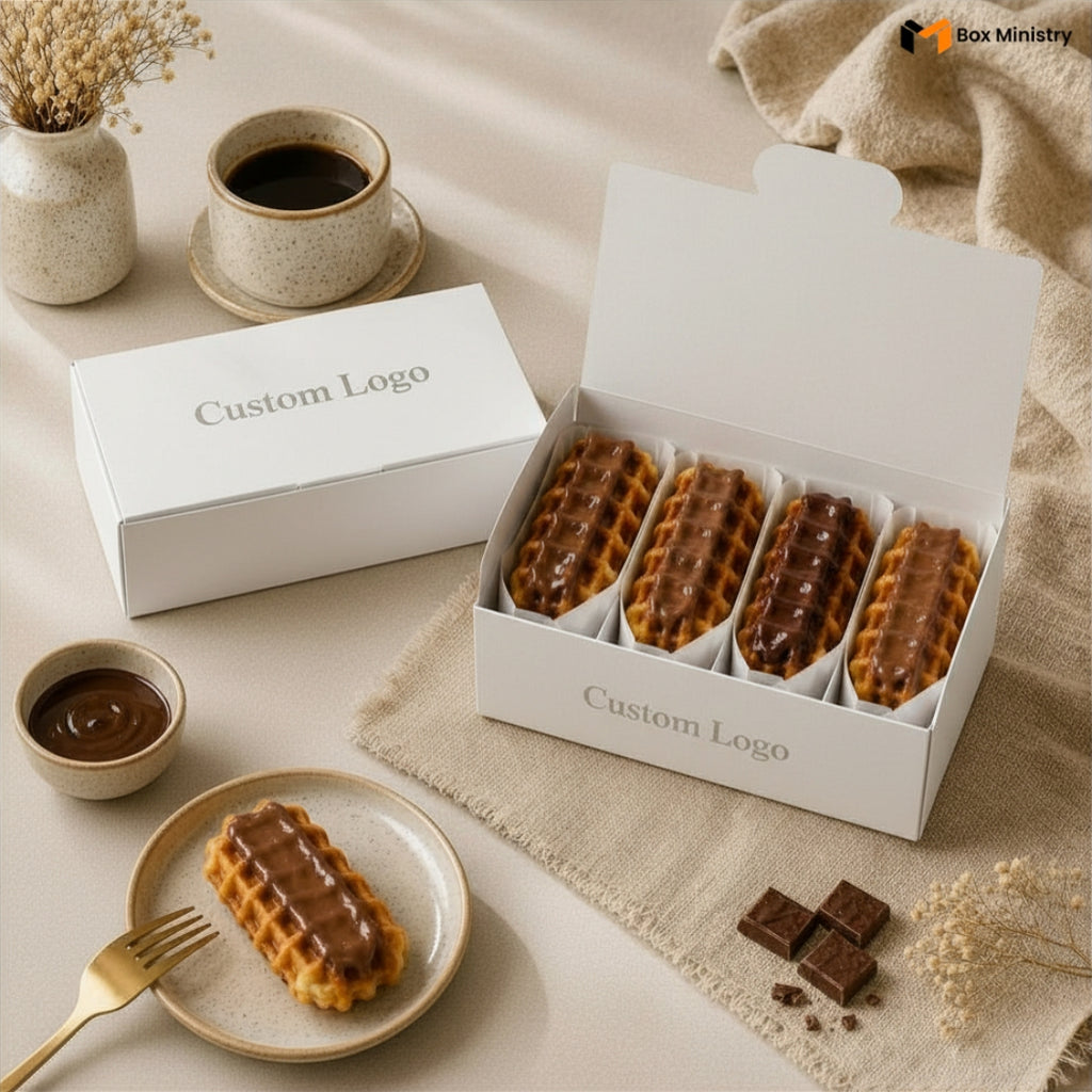 White Waffle Box for Dessert Packaging | Food Safe Takeaway Box