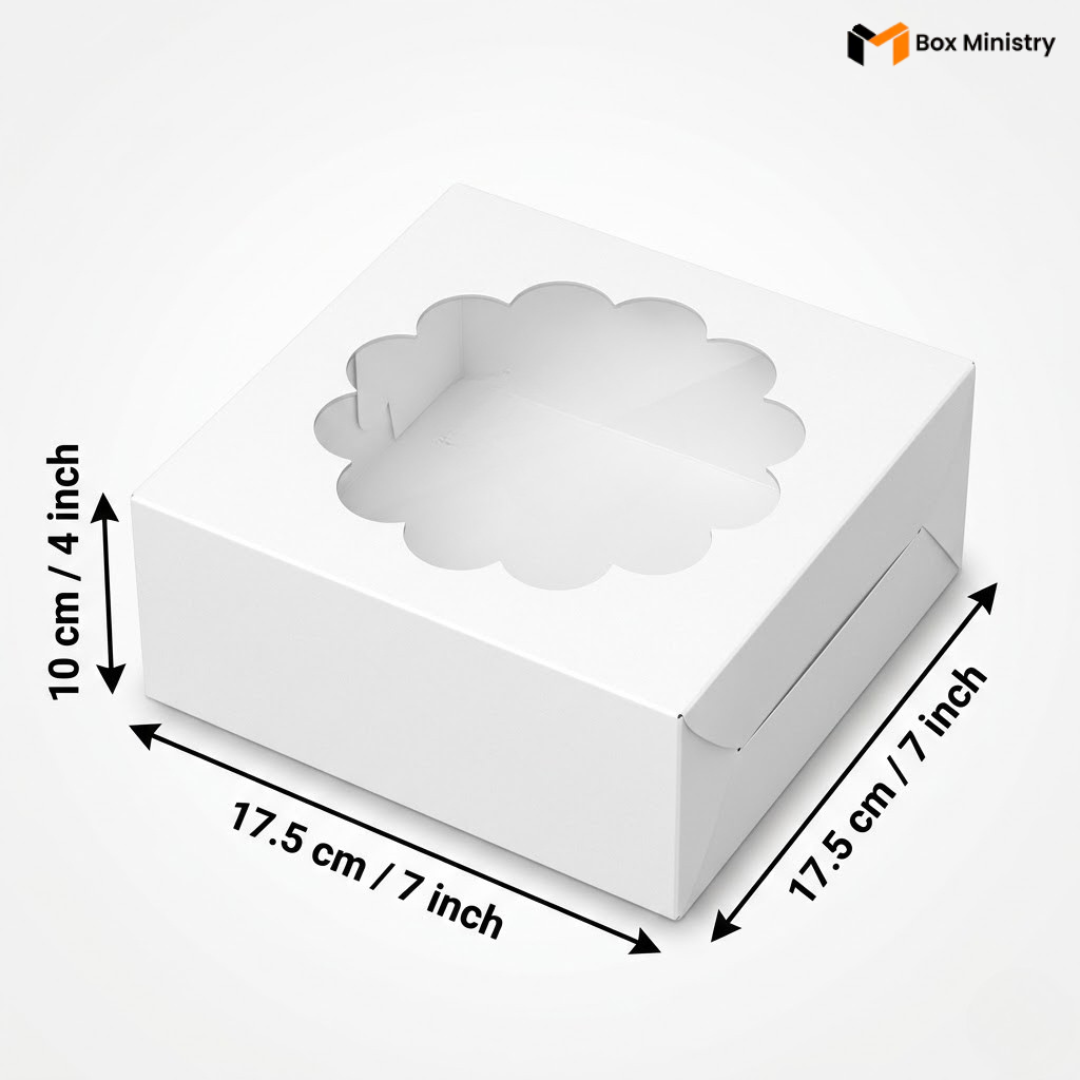 Flower Window White Color Cake Box | ITC Quality | Free Logo Print