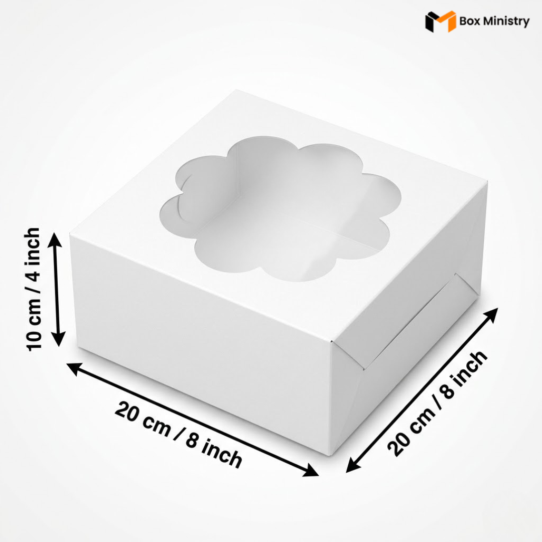 Flower Window White Color Cake Box | ITC Quality | Free Logo Print