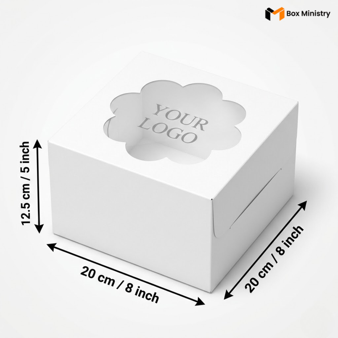 Flower Window White Color Cake Box | ITC Quality | Free Logo Print