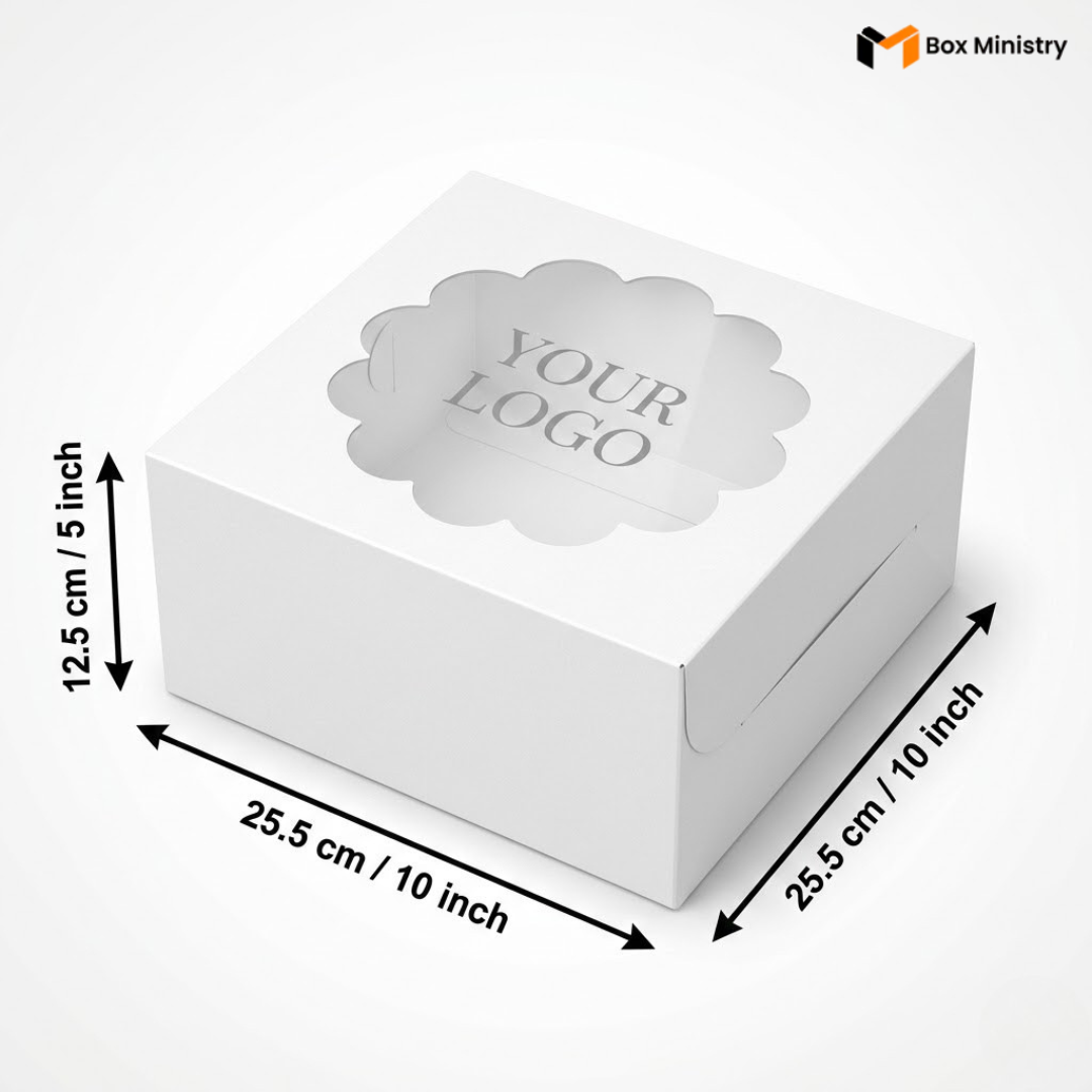 Flower Window White Color Cake Box | ITC Quality | Free Logo Print